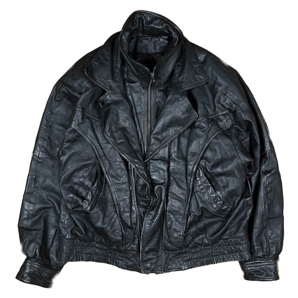 Wilsons Black Leather Jacket XL Extra Large Zip Front Vintage